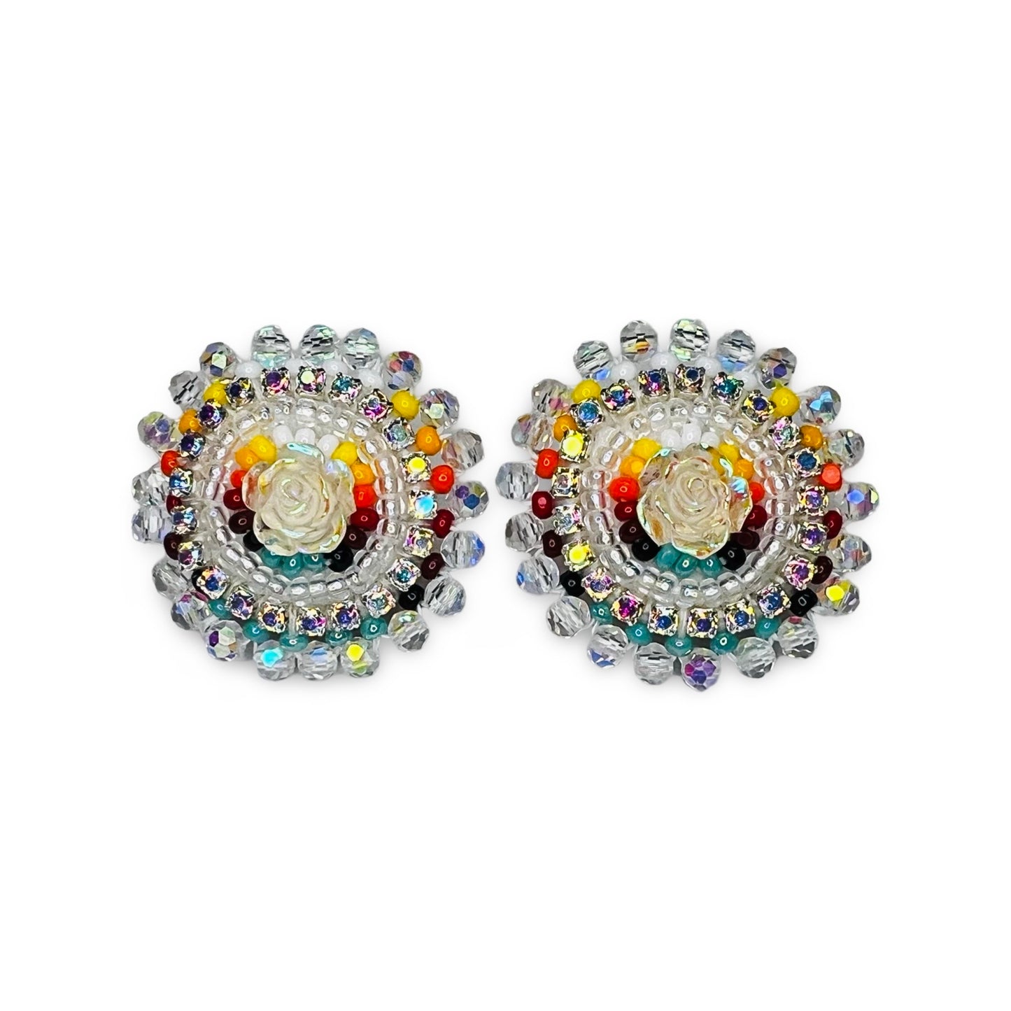 BBB Small Rose Beaded Earrings