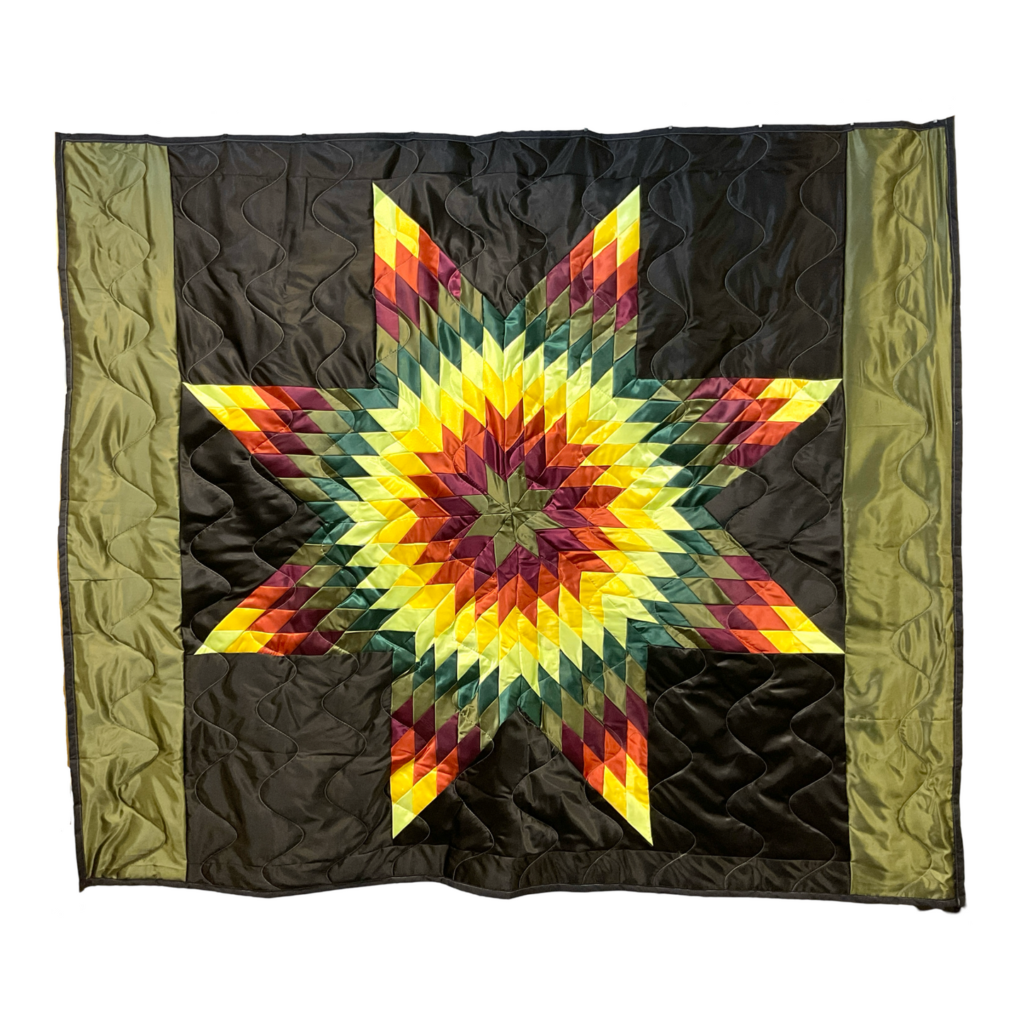 KIC Green & Maroon Queen Satin Star Quilt