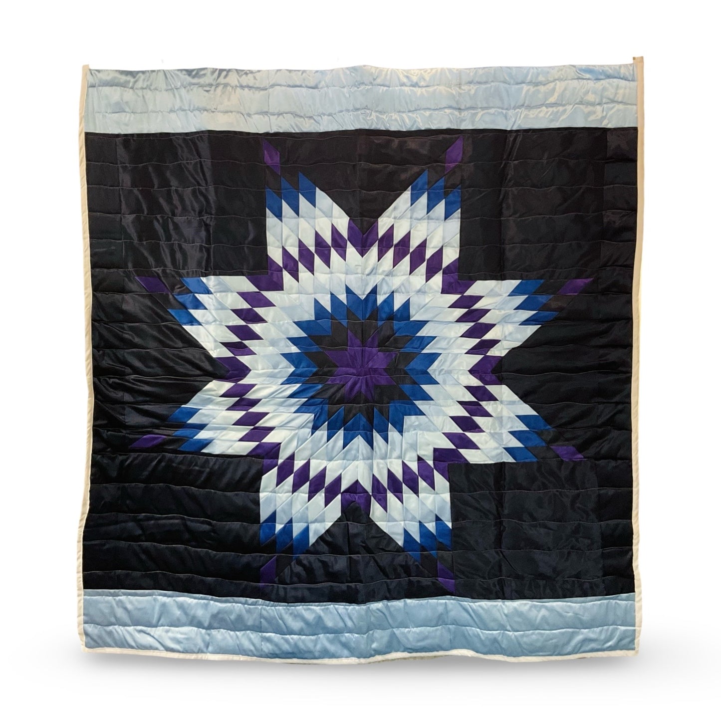 JBE Navy/Light Blue Satin Queen Star Quilt