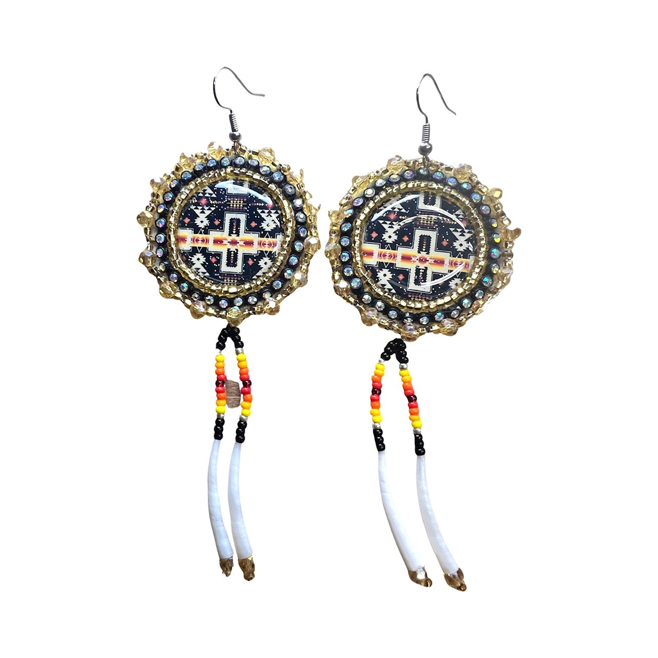 IREH Beaded Cab and Dentalium Earrings