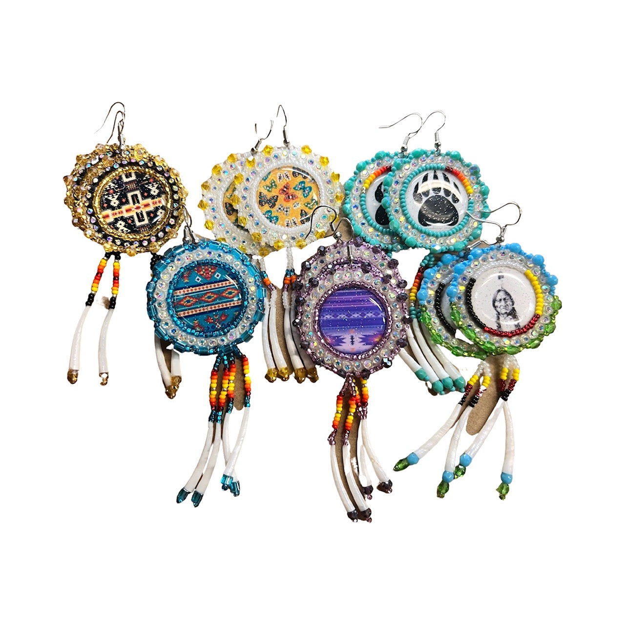 IREH Beaded Cab and Dentalium Earrings