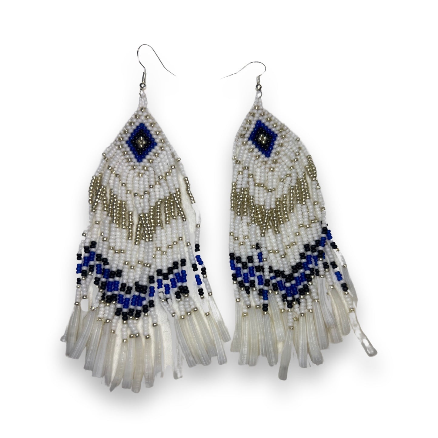 SBE Beaded Fringe Dentalium Earrings