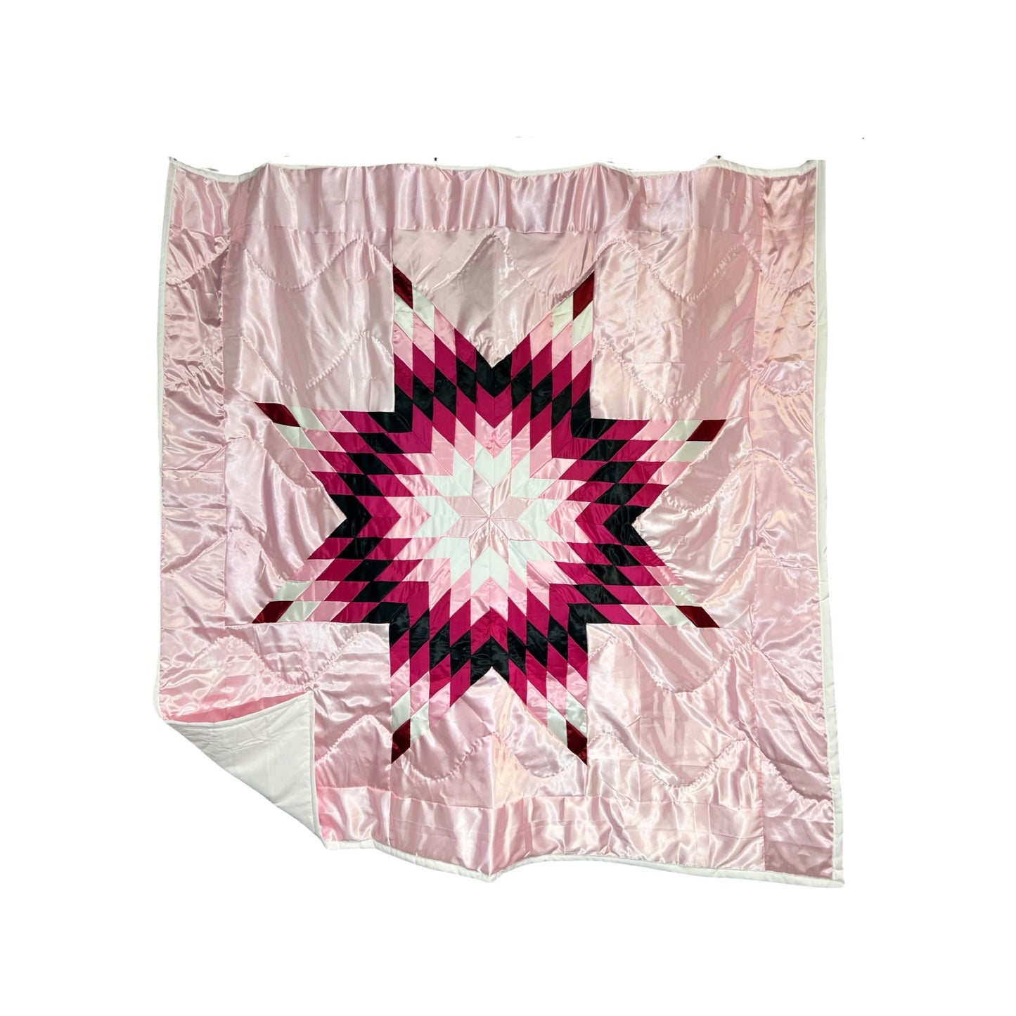 KHP Pink White Satin Queen Star Quilt