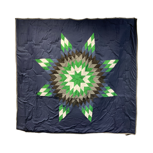 SC Navy & Green Queen Star Quilt