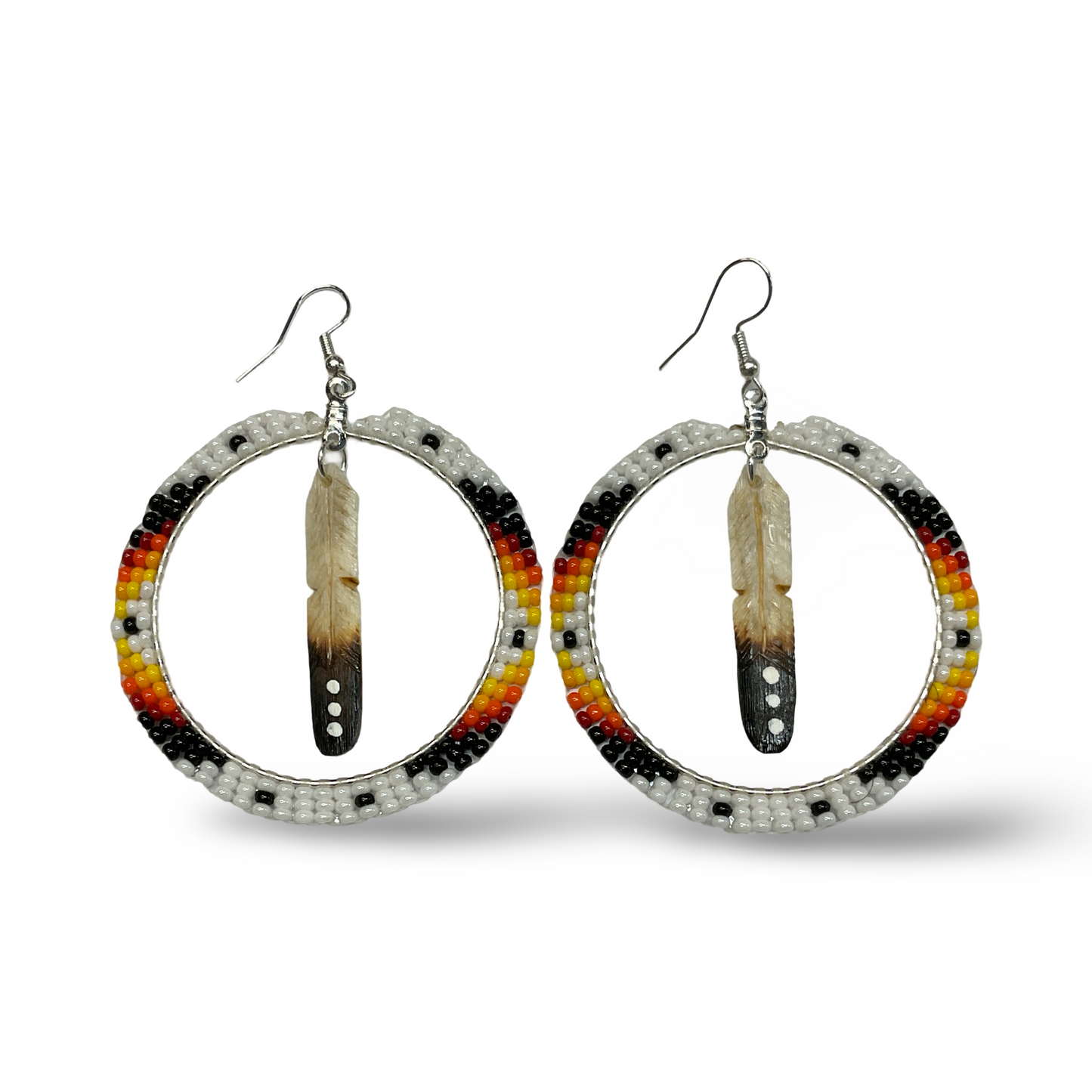 DYH Beaded Hoop/Feather Earrings