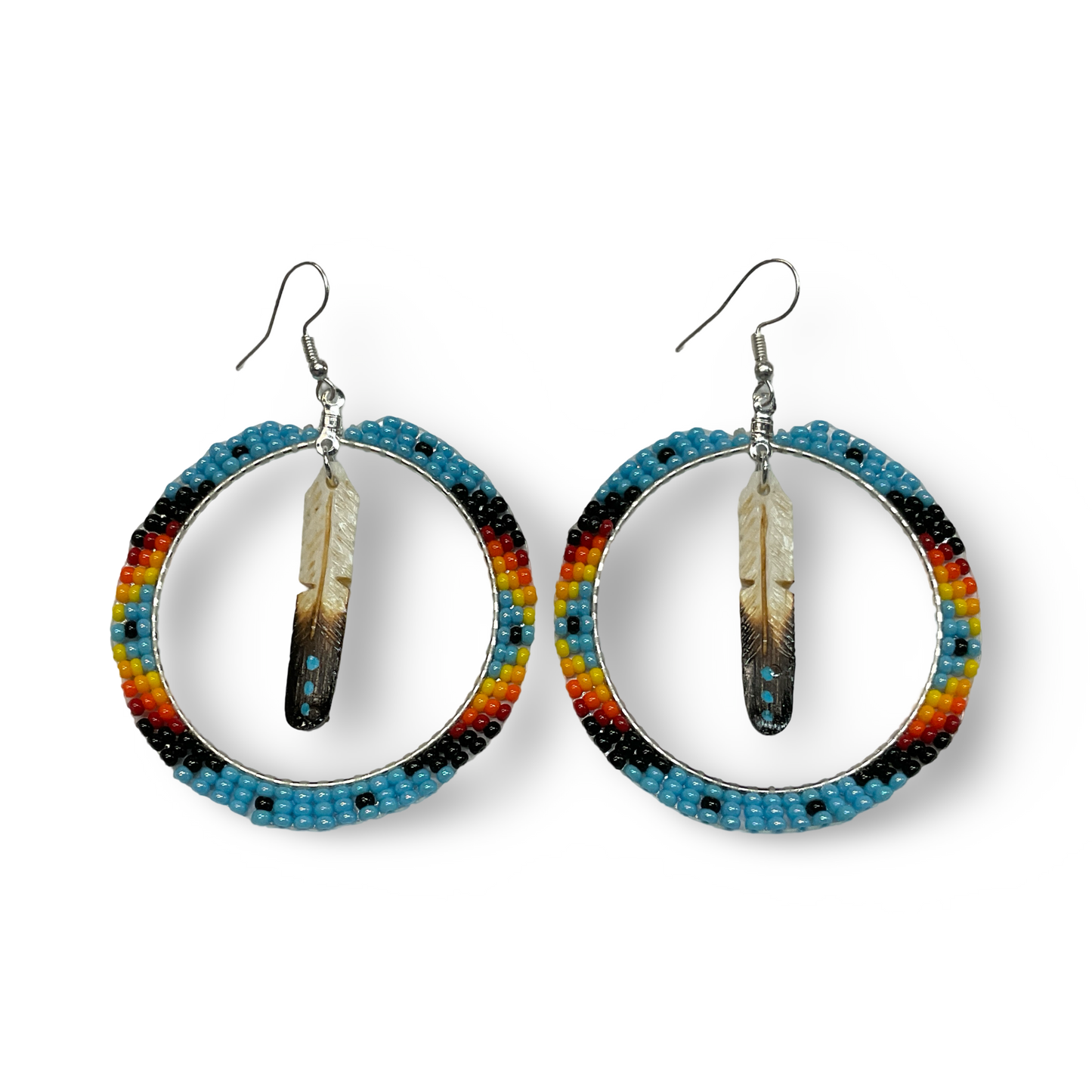 DYH Beaded Hoop/Feather Earrings