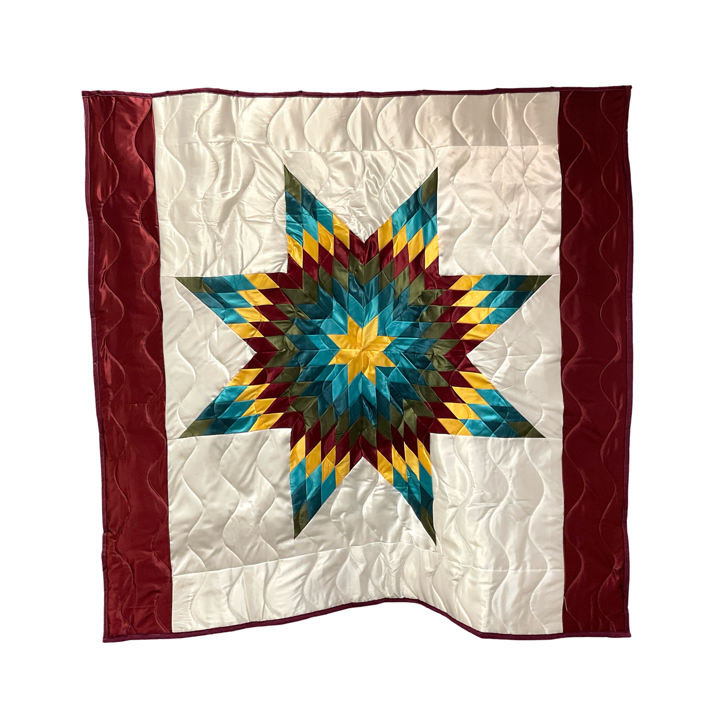 KIC Maroon/Yellow Satin Queen Star Quilt