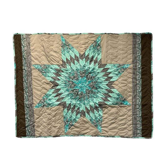 KH Teal Patterned Baby Quilt