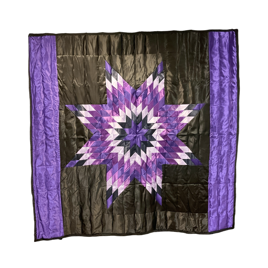 JBE Black & Purple Queen Satin Star Quilt