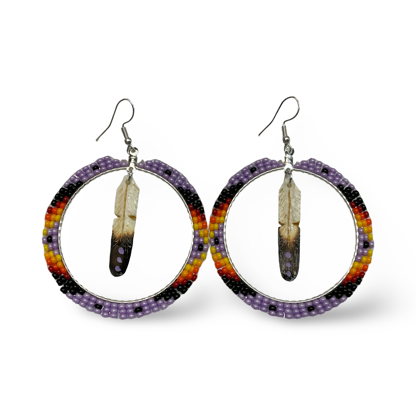 DYH Beaded Hoop/Feather Earrings