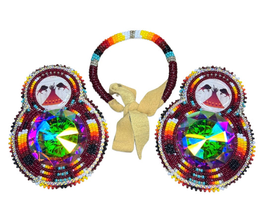 BBB Beaded Maroon Earring & Bracelet Set