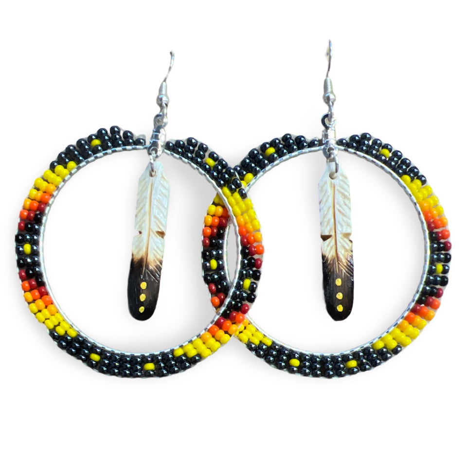 DYH Beaded Hoop/Feather Earrings