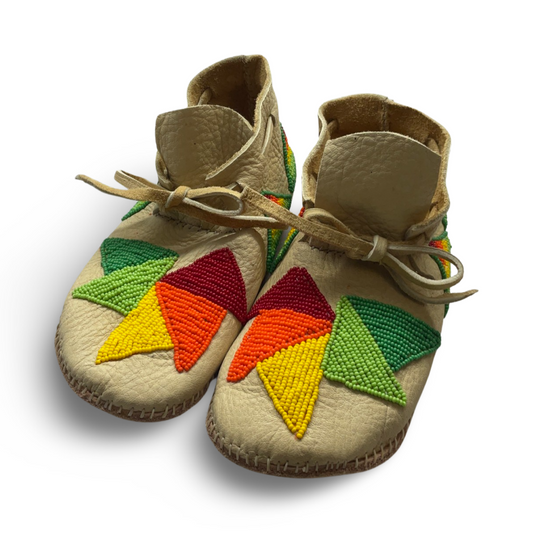 TRF Size 2 Kids Moccasins (Green/Yellow)