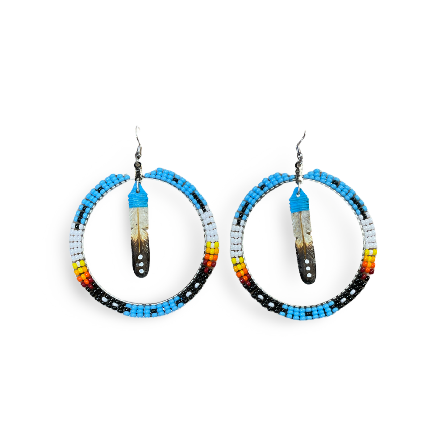 DYH Beaded Hoop/Feather Earrings