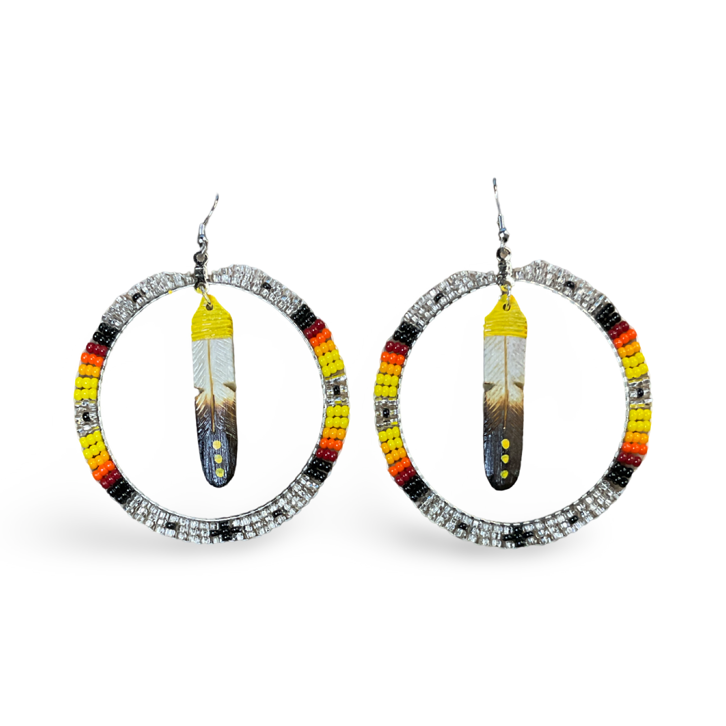 DYH Beaded Hoop/Feather Earrings