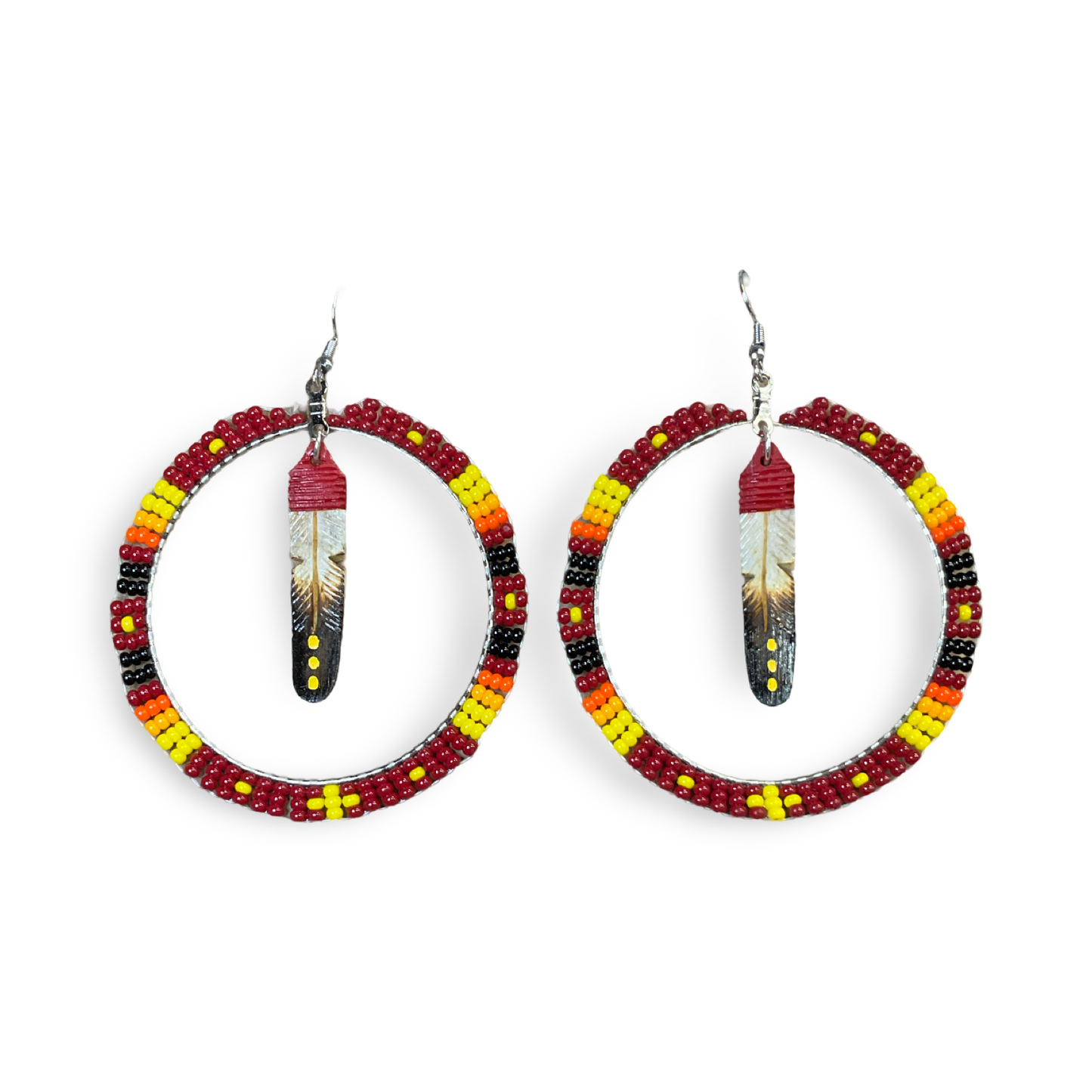 DYH Beaded Hoop/Feather Earrings