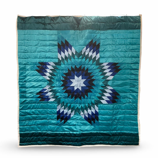 JBE Teal Satin Queen Star Quilt