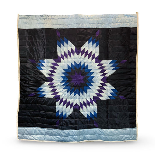 JBE Navy/Light Blue Satin Queen Star Quilt