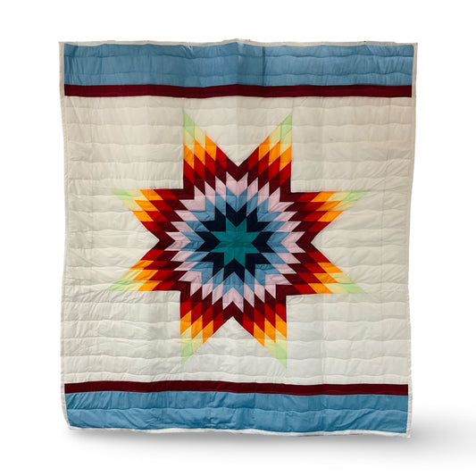 JBE Light Blue/White Queen Star Quilt