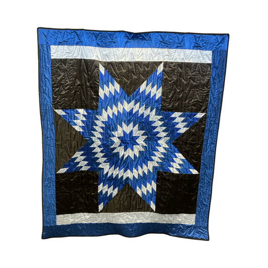 CR Black & Blue Queen Satin Star Quilt