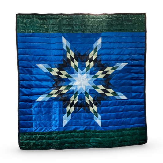 JBE Royal Blue/Emerald Queen Satin Star Quilt