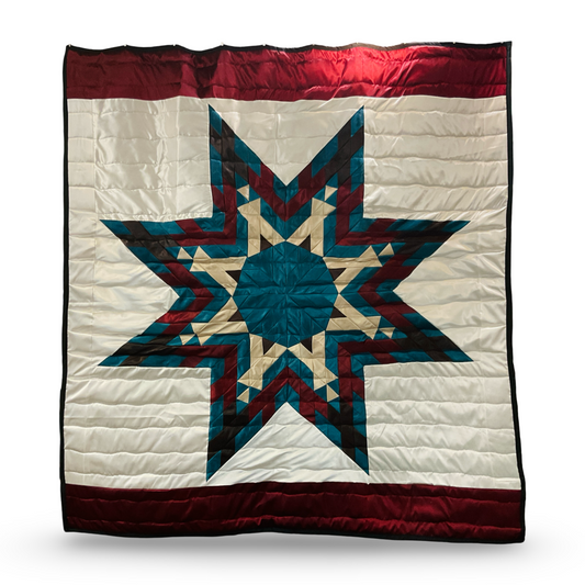 JBE Turquoise & Maroon Queen Satin Star Quilt