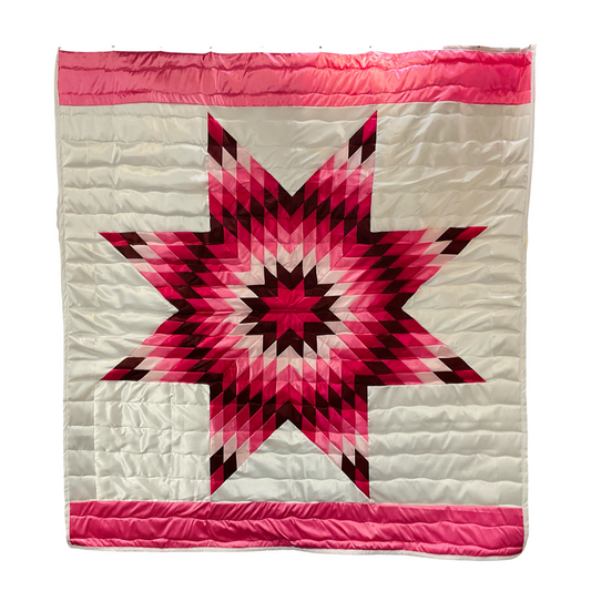 JBE Pink & White Queen Satin Star Quilt