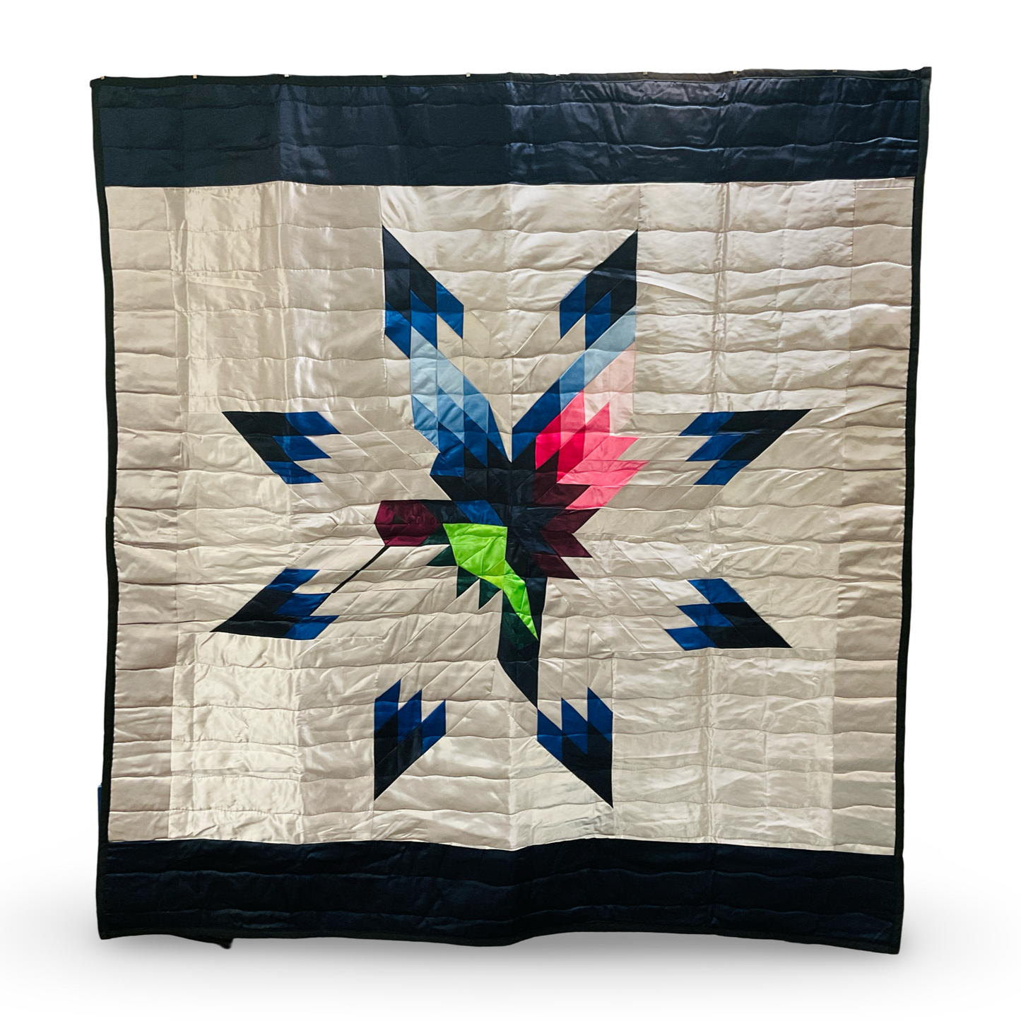 JBE Blue Silver Satin Queen Star Quilts