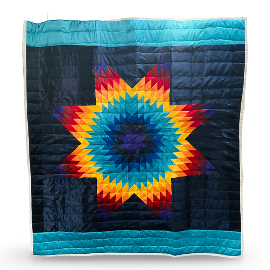 JBE Purple Blue Satin Queen Star Quilt