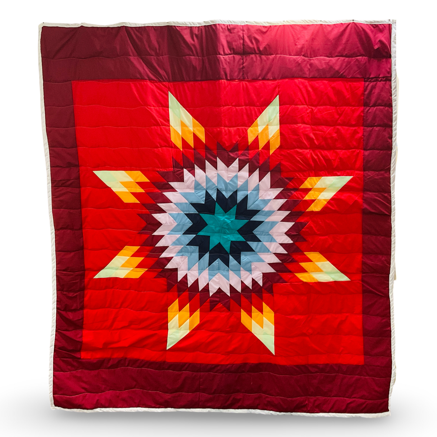 JBE Red Orange Queen Cotton Star Quilt