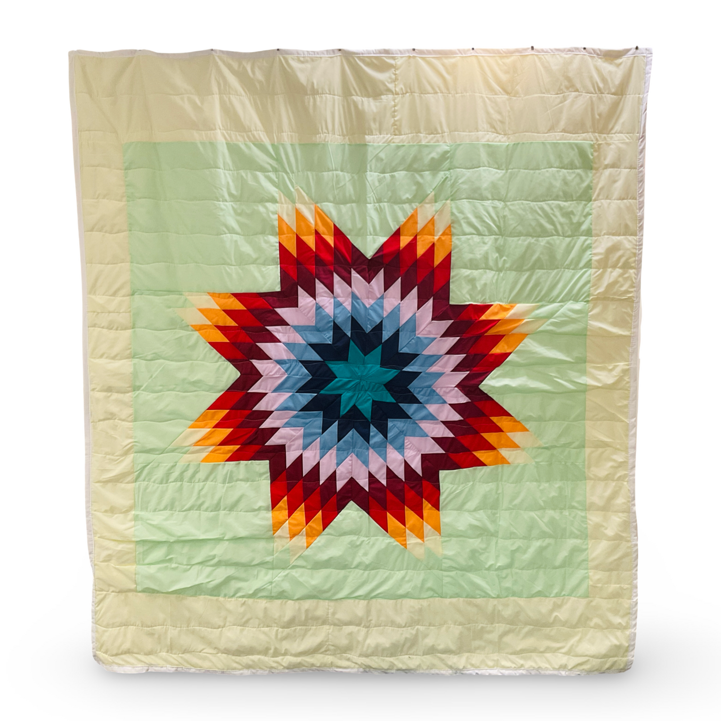 JBE Light Green Turquoise Cotton Queen Star Quilt