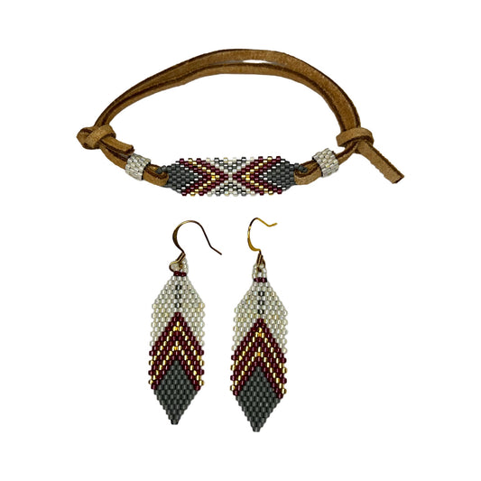 DR Beaded Feather Earrings and Bracelet Set