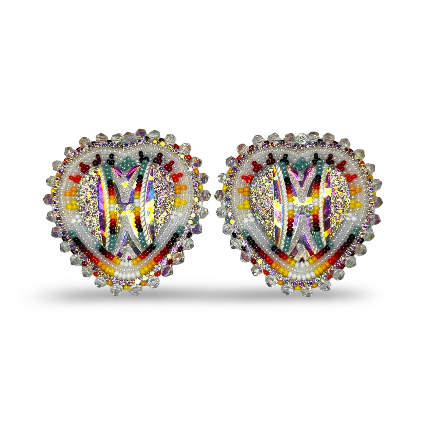 BBB Beaded White Heart Earrings