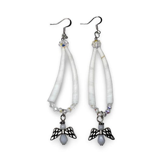 MH Angel Charm Dentalium Earrings