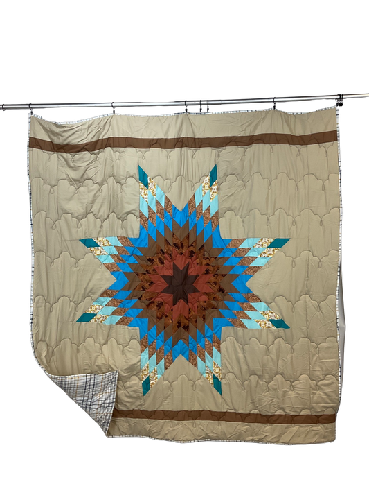 SD Tan Turquoise Queen Star Quilt