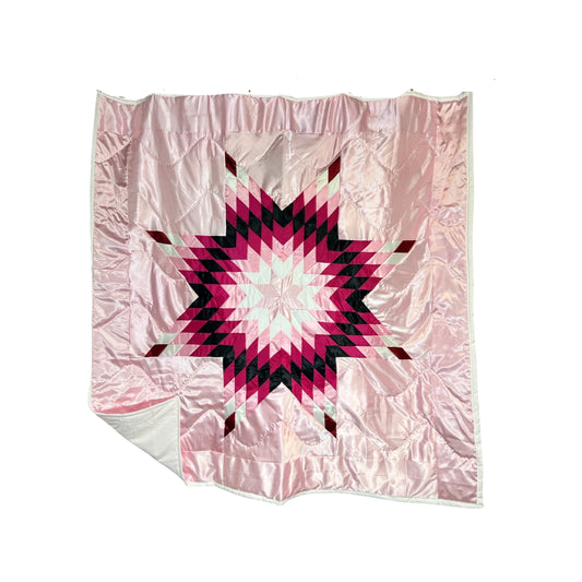 KHP Pink White Satin Queen Star Quilt