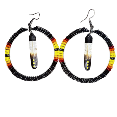 DYH Beaded Hoop/Feather Earrings