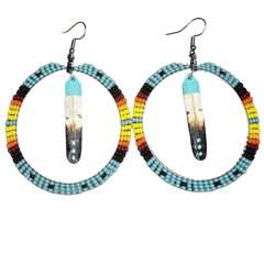 DYH Beaded Hoop/Feather Earrings