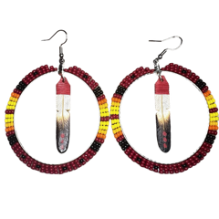 DYH Beaded Hoop/Feather Earrings